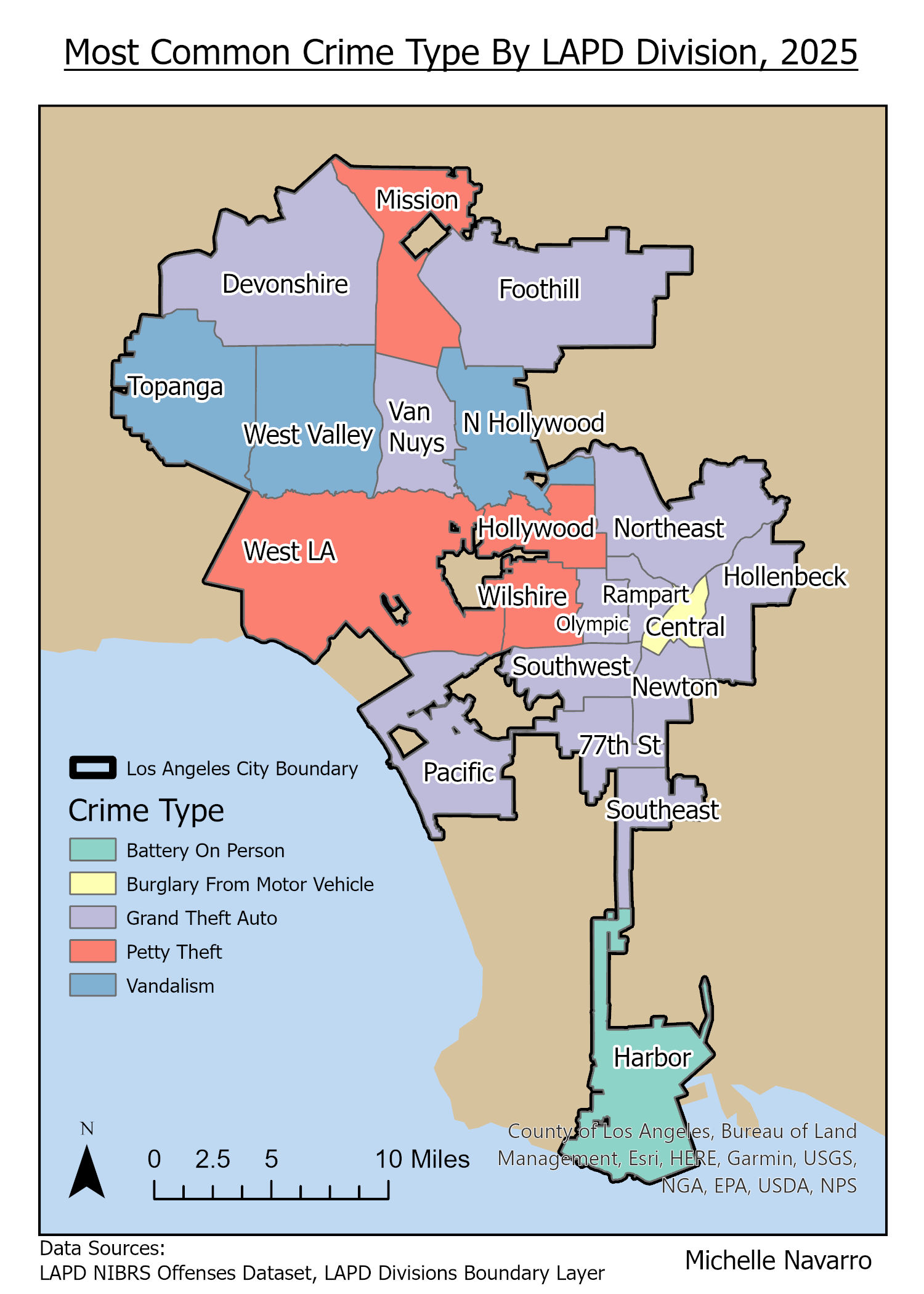 Most Common Crime Type by LAPD Division, 2025